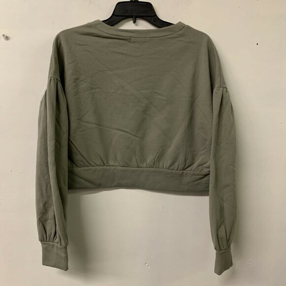 Abound Womens Olive Green Puff Sleeve Cropped Pullover Sweatshirt - Picture 3 of 5